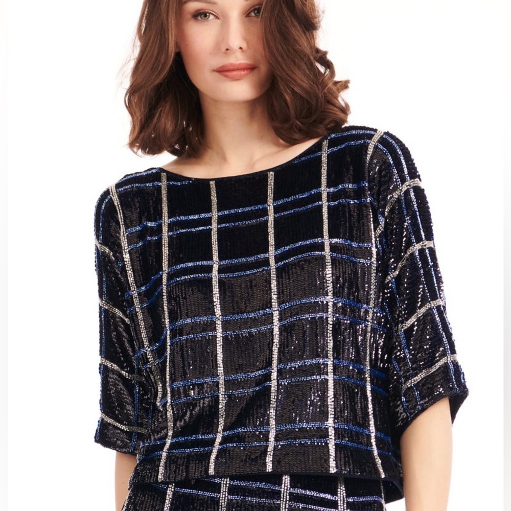 Emily Shalant Navy Plaid Dolman Top